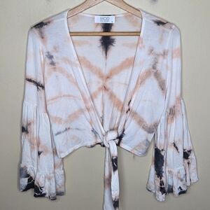 Mod on Trend | Cropped Peach White Black Tie Dye Tie Waist Cardigan Size Medium